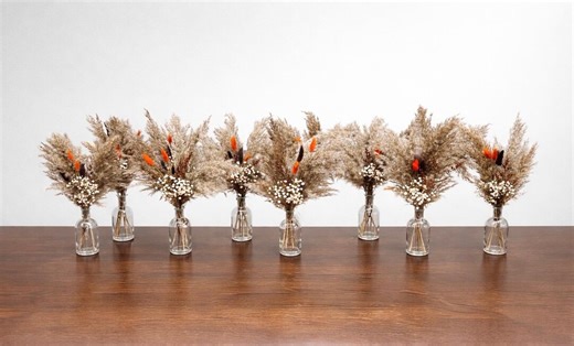 Pampas Grass Centerpieces, Boho Wedding Bud Vase Decor, Beige Neutral Fall Table Decor, Brown Terracotta Mini Bouquet Baby Breath - Etsy