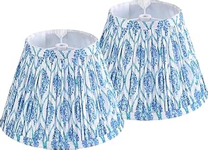 GOSO 5"× 9"×6.4" Spider Blue Pleated Lamp Shades Set of 2 Small Bell,Multi Floral Lampshades for Table Lamps Wall Lamps,Art Deco Lamp Shade Replacement,Barrel Paoda Shade No Assembly Required