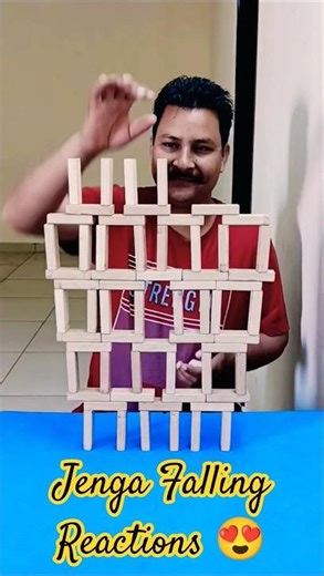 Jenga Falling Reactions 😂 | 6 Blocks… 1 Mistake… #shorts #jenga #satisfying #buildingblocks
