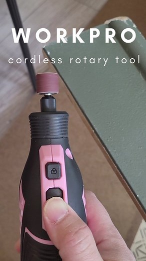 This is a DIY must have! (Ad) The @workpro_tools Cordless Rotary Tool is super lightweight, portable, and comes with all the attachments you need for sanding, grinding, engraving, drilling, milling, polishing, and cutting. I used mine for the first time to sand down an edge on this baseboard that was just a tiny bit too big for the space. I really didn't want to drag the 15 ft piece back outside again to cut it and this way I was able to sand down a little bit at a time without cutting off too m