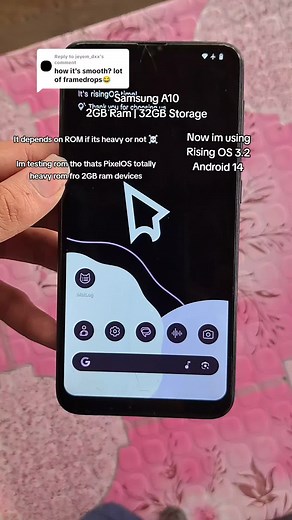 Samsung A10 Rising OS 3.2 Frame Drop Issue: Testing PixelOS ROM on 2GB RAM Device