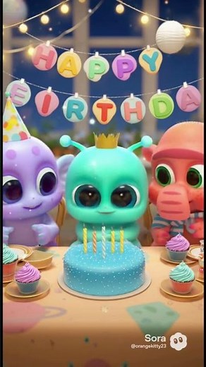 🎉👽 Happy Birthday Short -Cute Aliens Celebrate With Cake 👽🎂 #funnyshorts #alien #happybirthday #ai