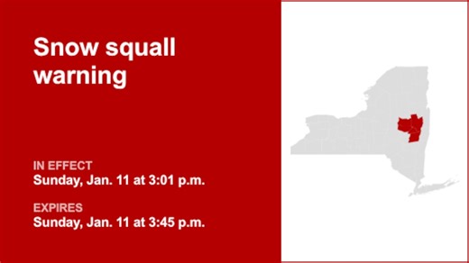 NY weather update: Snow squall warning issued for part of New York Sunday afternoon – gusts may reach 35 mph