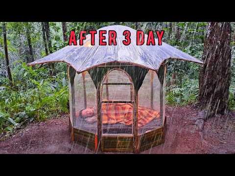 3 Day Struggle to Build an Umbrella Shelter Warm and Cozy - Survival Bushcraft Camping in the Rain