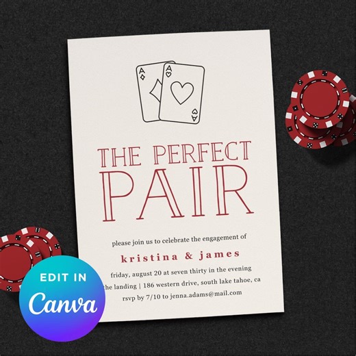 Perfect Pair Engagement Party Invitation Template | Playing Cards Casino Theme | Editable Canva Printable Invite - Etsy Canada