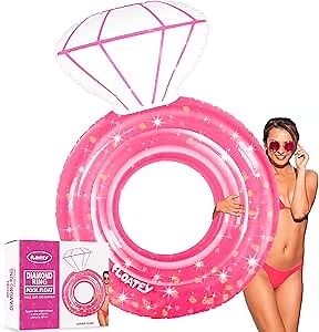 Ring Floatie Bachelorette - XtraLarge Diamond Ring Pool Float | Wedding Pool Floats with Glitter Confetti | Bachelorette Party Decorations for Bride to Be | Ring Pool Float Bachelorette Pink