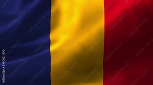 Realistic HD flag of the Romania waving in the wind. Close up of Romania Flag Slow Waving with visible. flag background texture with vibrant colors and fabric background