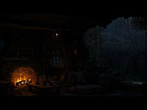 Fall Asleep in 5 Minutes 😴⛈️ (NO ADS) Thunderstorm, Rain & Fireplace in a Cozy Cave Night 🔥