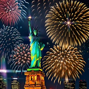 Independence day fireworks, with the Statue of Liberty in the background. | Pam's Gifs and Videos