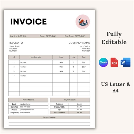Fillable Invoice Template PDF, Editable Canva Forms & Invoice for Small Business, Receipt, Business Bookkeeping Templates, Instant Download - Etsy UK