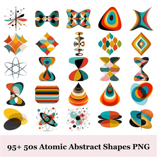 95  50s Atomic Abstract Shapes PNG | Retro Mid Century Modern Clipart | Atomic Age Graphics | Boomerang Starburst Shapes - Etsy