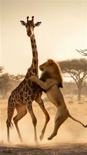 Giraffe vs Lion: A Rare Encounter in the Wild Savannah