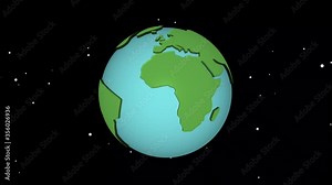 Cartoon Earth with clouds. 4K 3D animated cute cartoon planet Earth spinning. Seamless looping animated view of Earth from space. Clip contains cartoon earth, space, continents, oceans, green, blue. Stock Video