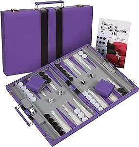 Get The Games Out Top Backgammon Set - Classic Board Game Case - Best Strategy & Tip Guide - Available in Small, Medium and Large Sizes (Purple, Medium)