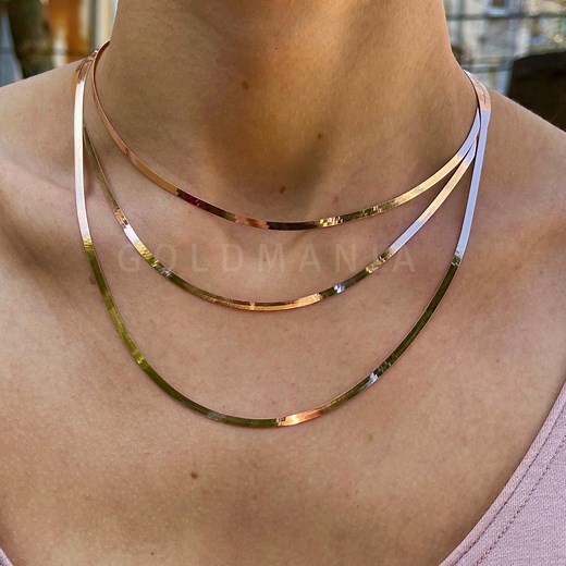 14K Solid Rose Gold Herringbone Chain Necklace: 2.7mm 16" 17" 18" 20" - Etsy
