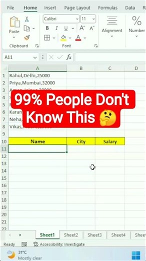 😳 99% People Don’t Know This Excel Formula ‼️ TEXTSPLIT Trick #Shorts #Excel #ShortsFeed
