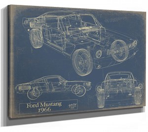 Vintage 1966 Mustang Coupe Car Model Print, Original Blueprint Canvas - Etsy
