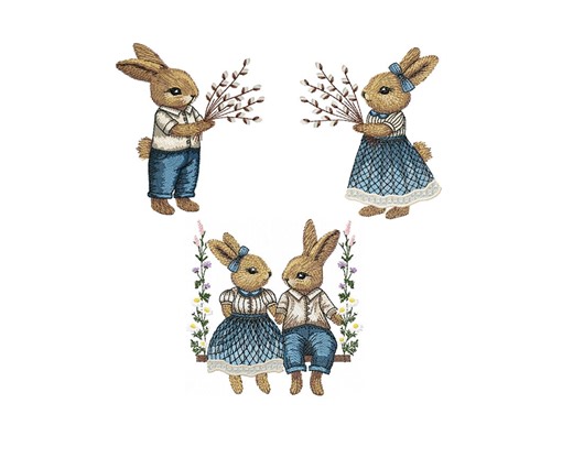SET of 3 Vintage Easter Bunny Machine Embroidery Designs - 4 Sizes, Rabbit Embroidery Design, Bunnies Embroidery Design, Embroidery File - Etsy