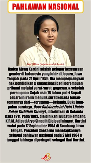 R.A. KARTINI, PELOPOR KESETARAAN GENDER DI INDONESIA | PAHLAWAN NASIONAL | Bale Buku Bekas