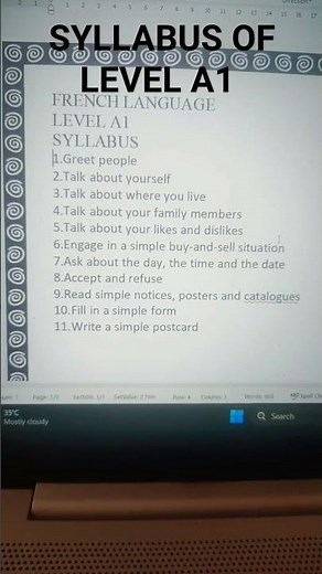 French language syllabus level A1