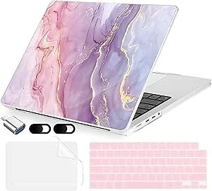 MecBevia for MacBook Pro 14 inch Case M5 M4 M3 M2 A3434 A3112 A3401 A3185 A2918 A2992 A2779 M1 A2442 Pro Max Chip (Released 2025 to 2021), Hard Shell Cover for MacBook Pro 14", Pink Marble