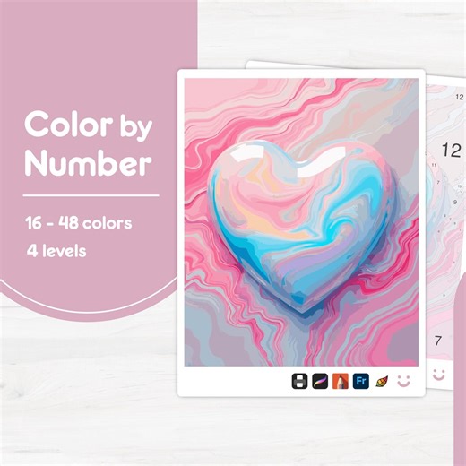 Colorful Heart Shape - Color by Number - Digital & Printable - 4 Levels - Etsy