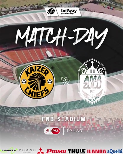 ⚪️ MATCH-DAY • #BetwayPremiership 🏆 🆚 Kaizer Chiefs 🏟️ FNB Stadium 🕑 19:30 📺 SS PSL (Ch. 202) 🎫 Computicket #BetwayPrem #HebeUsuthu #UsuthuTogether | AmaZulu FC