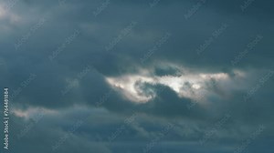 Dark Huge Cloud In Sky. Massive Cumulus Clouds Rolling. Wind Disperses Clouds On A Rainy Day.
