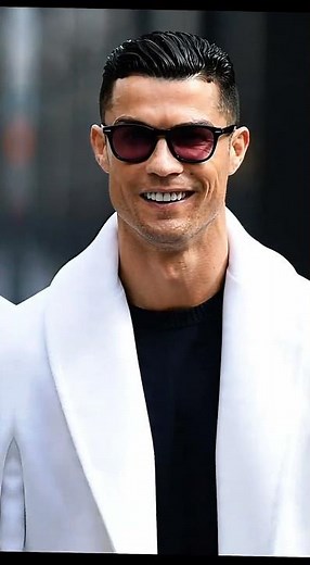 Cristiano Ronaldo 😎🤍🔥 White coat elegance with black shades — pure world-class vibes! 👑⚽