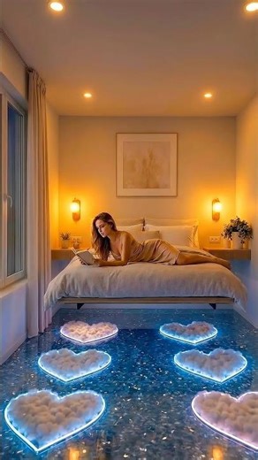 Luxury Epoxy Bedroom with Glowing Heart Clouds #epoxyfloor