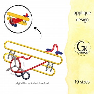 Biplane Applique Design. Airplane Embroidery Design. Plane Machine Embroidery Design. 19 Sizes. Digital Files for Instant Download. - Etsy