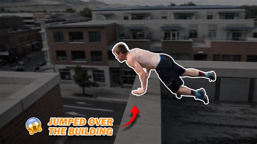 Parkour athlete jumping across buildings