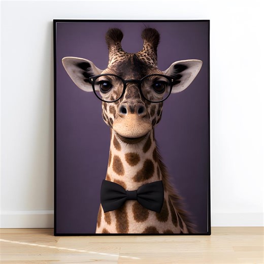 Funny Giraffe With Glasses Wall Art, Nerdy Giraffe Poster, Quirky Animal Portrait Print, Modern Animal Decor, Giraffe Lover Gift, - Etsy