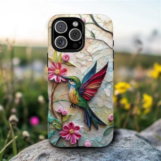 Quilled Hummingbird Phone Case, Nature Design With Flowers, 3D Paper Art Effect, Artistic Iphone, Samsung, Pixel Case for Bird Lovers - Etsy