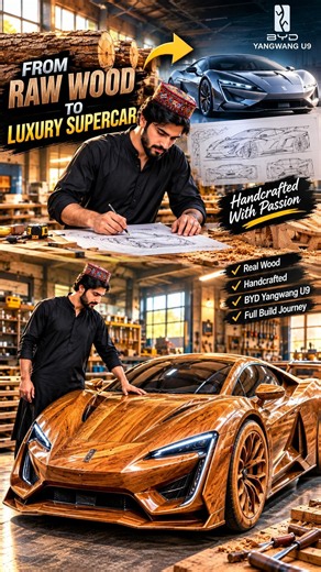 He Turned RAW WOOD Into a $1M Supercar! 😱 | BYD Yangwang U9 Wooden Car Build #woodencar #woodworking