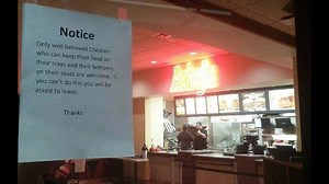 Parent questions sign about unruly children at Arby's