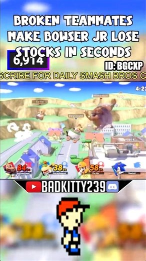 team makes Bowser Jr lose stocks in seconds broken #ssbu #shorts #fyp #viral #smashbros