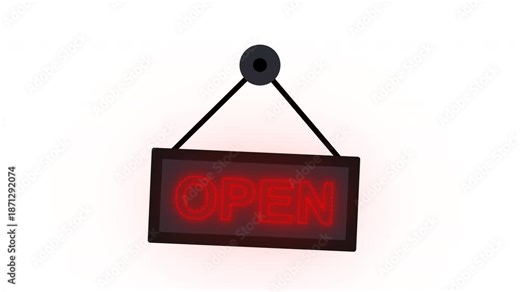 Open icon animation. A simple and modern design of an open sign board, perfect for a variety of businesses like shops, stores, and restaurants.