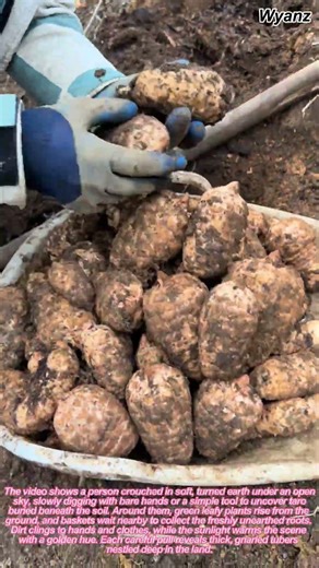 root vegetable farming | digging taro by hand in rural field daily work