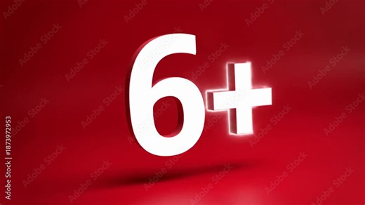 6 Age Rating Symbol on Red Background with Glowing White Text, Ideal for Content Restrictions and Parental Guidance.