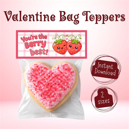 Strawberry Valentine Treat Bag Topper, Classroom Valentine's Day Tags, Printable Valentine Tags, Instant Download - Etsy