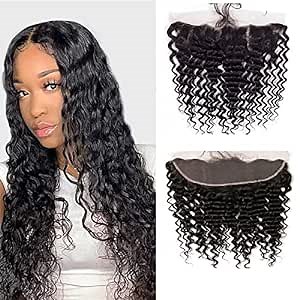 12A Grade Deep Wave Lace Frontal 13x4 Ear to Ear Lace Frontal 14 Inch 100% Unprocessed Brazilian Virgin Human Hair Swiss Lace Frontal Closure 200% Density Pre Plucked With Baby Hair Natural Color