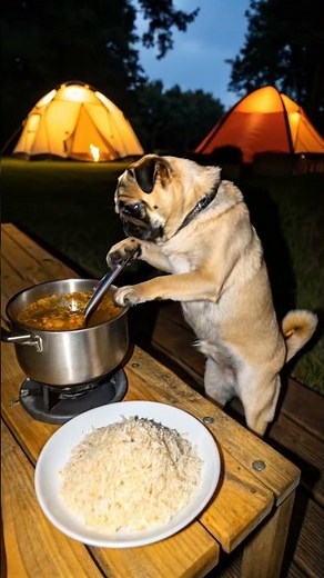 Watch this pug cooking curry rice! #pug #cute #cat #dog #パグ #aiパグ #哈巴狗 #퍼그