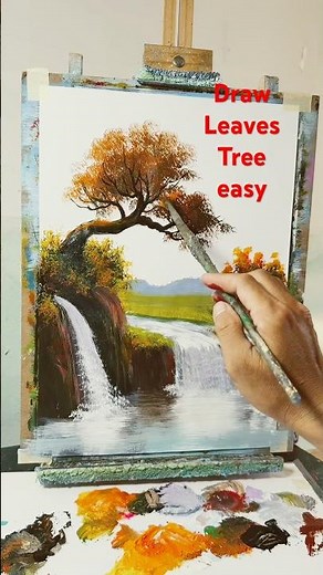 Draw Autumn Leaves Tree Easy 🍁 | Simple Acrylic Painting for Beginners #acrylicpaint