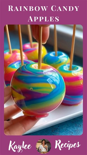 4.3K views · 24 reactions | Rainbow Candy Apples  Ingredients  6–8 fresh apples (Granny Smith or Gala work best) 6–8 wooden sticks or skewers 2 cups granulated sugar ...... Full Recipe in Coʍmеոτ  | Kaylee Recipes | Facebook