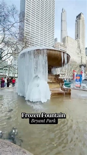 Bryant Park’s fountain in the extreme cold.