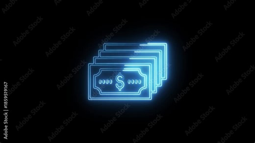 Cash Icon Animation with Glowing Lines on Black Background