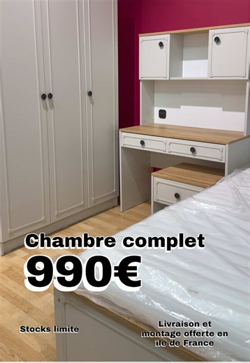 Chambre à coucher enfants Arya - Armoire 3 porte battantes - Lit 100x200 - Bureau - Chevet 📲 0667450958 ☎️ 0143898864 📍 10 rue l’orme saint marie Villeneuve saint georges - Possibilité de livraison montage en IDF - Possibilité paiement plusieurs fois conditions voire au magasin #meublé #chambreacoucher #armoire #coffrelit #lit