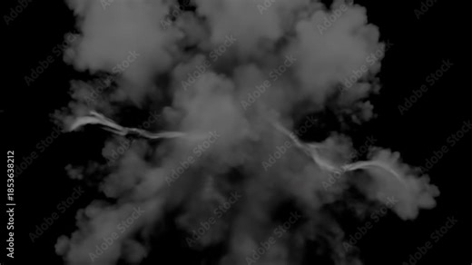 Fast high energy sudden puff of white smoke quickly expands and disappears into the black void backdrop movement, quick flash, powder