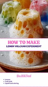 4K views · 21 reactions | Lemon Volcano Juicy science fun! Full steps in the first comment ❤️ Which colors should erupt? . . . #scienceexperiment #bakingSodaVinegar #kidsscience #learnthroughplay #funathome | Golden Era Recipes | Facebook